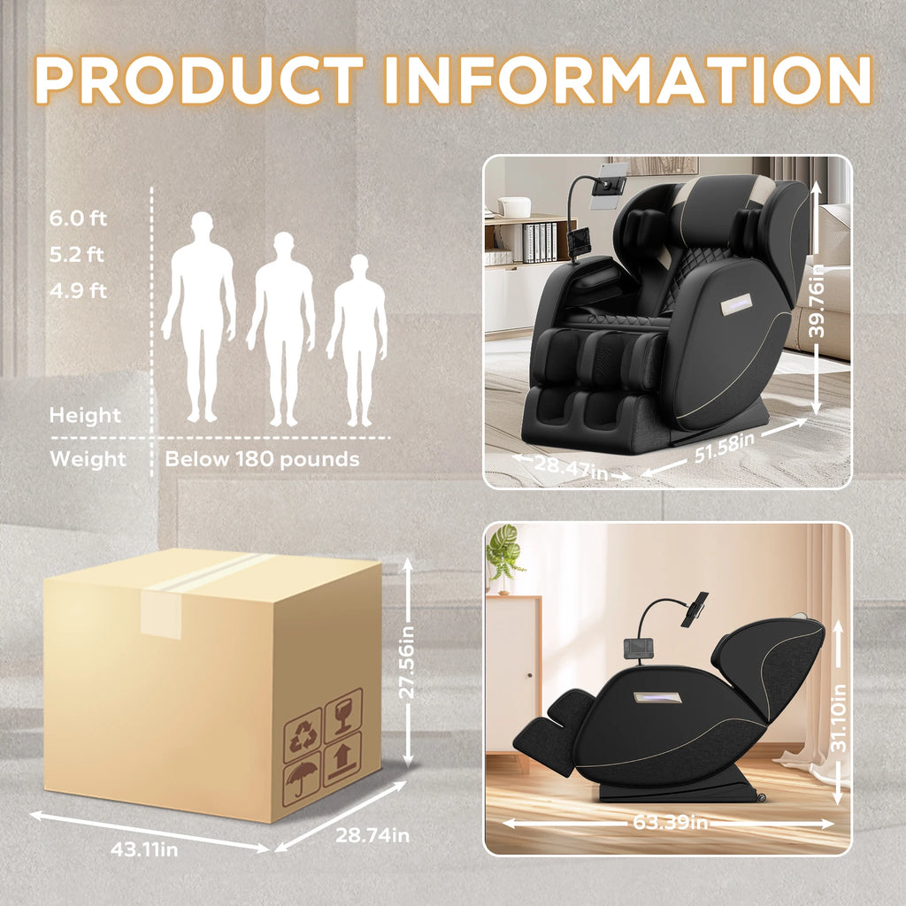 Zero Gravity Full Body Massage Chair with Heating, Airbags, Foot Roller & Touch Screen