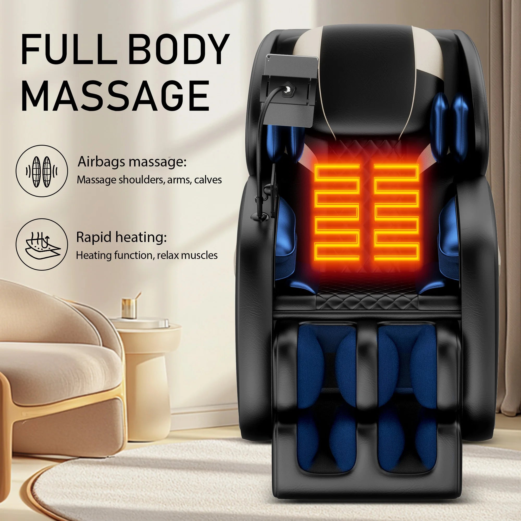 Zero Gravity Full Body Massage Chair with Heating, Airbags, Foot Roller & Touch Screen