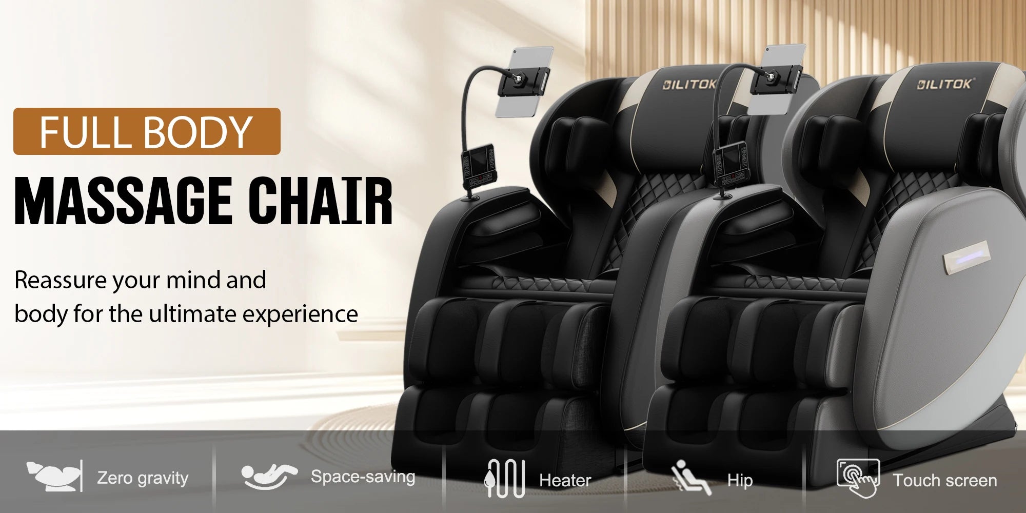 Zero Gravity Full Body Massage Chair with Heating, Airbags, Foot Roller & Touch Screen