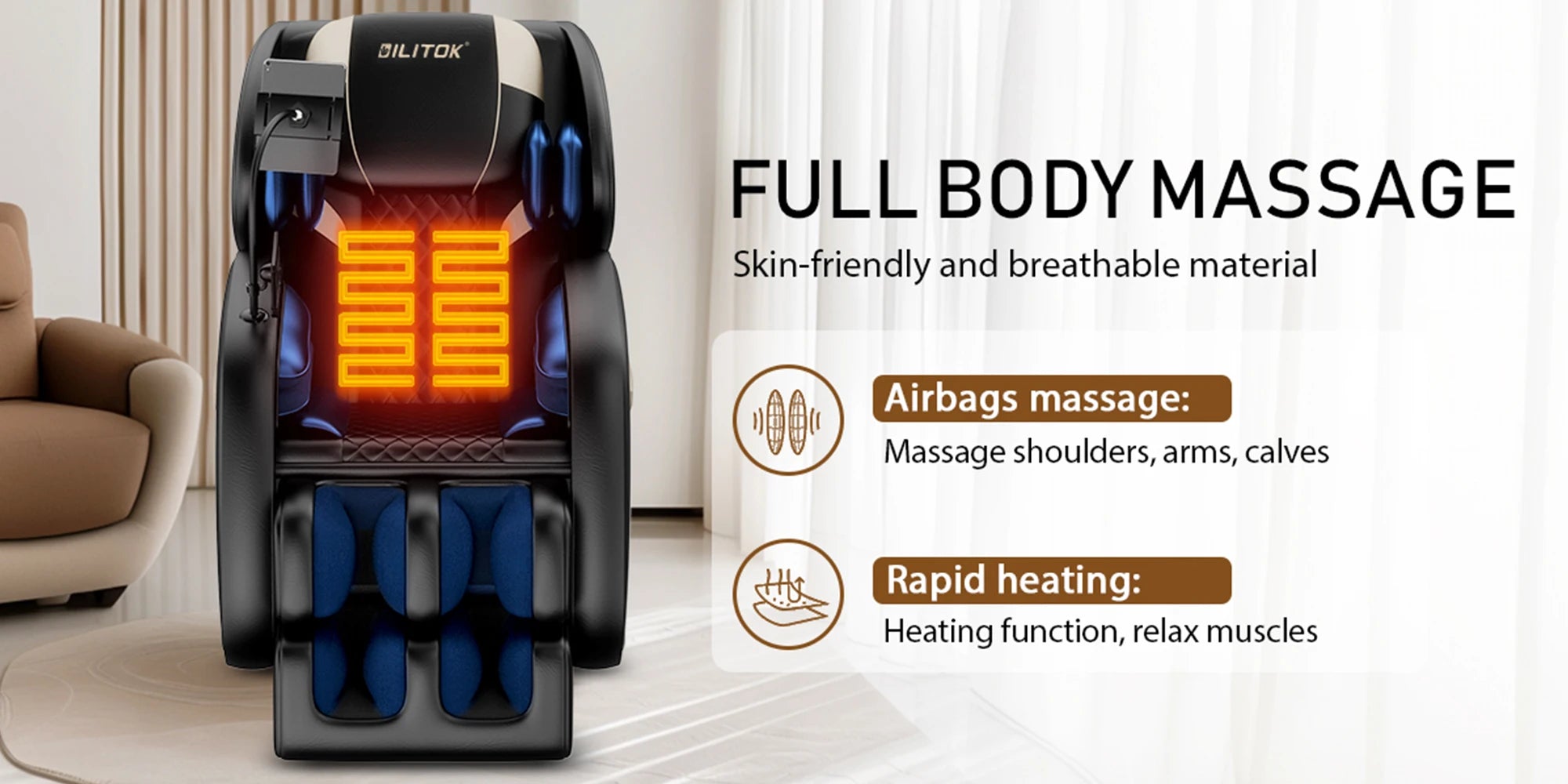 Zero Gravity Full Body Massage Chair with Heating, Airbags, Foot Roller & Touch Screen